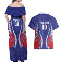 Tasman Bay 2026 Rugby Custom Couples Matching Off Shoulder Maxi Dress and Hawaiian Shirt NZ Maori Silver Fern LT14 - Polynesian Pride