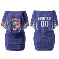 Tasman Bay 2026 Rugby Custom Couples Matching Off Shoulder Short Dress and Hawaiian Shirt NZ Maori Silver Fern LT14 - Polynesian Pride