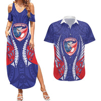 Tasman Bay 2026 Rugby Custom Couples Matching Summer Maxi Dress and Hawaiian Shirt NZ Maori Silver Fern LT14 Blue - Polynesian Pride