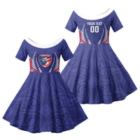 Tasman Bay 2026 Rugby Custom Family Matching Off Shoulder Maxi Dress and Hawaiian Shirt NZ Maori Silver Fern LT14 Daughter's Dress Blue - Polynesian Pride