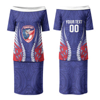 Tasman Bay 2026 Rugby Custom Family Matching Puletasi and Hawaiian Shirt NZ Maori Silver Fern LT14 Mom's Dress Blue - Polynesian Pride