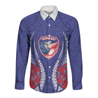 Tasman Bay 2026 Rugby Custom Long Sleeve Button Shirt NZ Maori Silver Fern LT14 Unisex Blue - Polynesian Pride