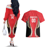 Waikato 2026 Rugby Custom Couples Matching Off The Shoulder Long Sleeve Dress and Hawaiian Shirt NZ Maori Silver Fern LT14 - Polynesian Pride