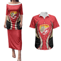Waikato 2026 Rugby Custom Couples Matching Puletasi and Hawaiian Shirt NZ Maori Silver Fern LT14 Red - Polynesian Pride