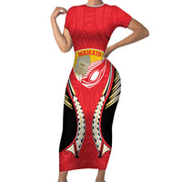 Waikato 2026 Rugby Custom Short Sleeve Bodycon Dress NZ Maori Silver Fern LT14 Long Dress Red - Polynesian Pride