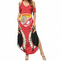 Waikato 2026 Rugby Custom Summer Maxi Dress NZ Maori Silver Fern LT14 Women Red - Polynesian Pride