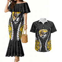 Wellington 2026 Rugby Custom Couples Matching Mermaid Dress and Hawaiian Shirt NZ Maori Silver Fern LT14 Black - Polynesian Pride
