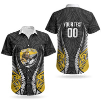 Wellington 2026 Rugby Custom Couples Matching Off The Shoulder Long Sleeve Dress and Hawaiian Shirt NZ Maori Silver Fern LT14 - Polynesian Pride
