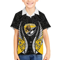 Wellington 2026 Rugby Custom Family Matching Off Shoulder Maxi Dress and Hawaiian Shirt NZ Maori Silver Fern LT14 Son's Shirt Black - Polynesian Pride