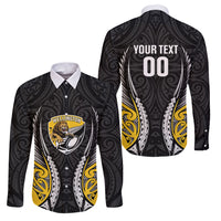 Wellington 2026 Rugby Custom Family Matching Puletasi and Hawaiian Shirt NZ Maori Silver Fern LT14 Dad's Shirt - Long Sleeve Black - Polynesian Pride