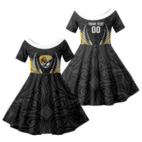 Wellington 2026 Rugby Custom Family Matching Puletasi and Hawaiian Shirt NZ Maori Silver Fern LT14 Daughter's Dress Black - Polynesian Pride