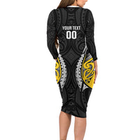 Wellington 2026 Rugby Custom Long Sleeve Bodycon Dress NZ Maori Silver Fern LT14 - Polynesian Pride