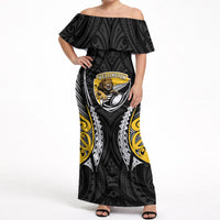 Wellington 2026 Rugby Custom Off Shoulder Maxi Dress NZ Maori Silver Fern LT14 Women Black - Polynesian Pride