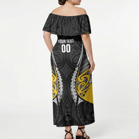 Wellington 2026 Rugby Custom Off Shoulder Maxi Dress NZ Maori Silver Fern LT14 - Polynesian Pride