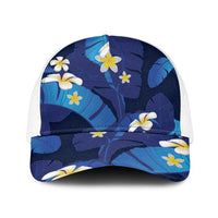 Teal Purple Banana Leaf Hawaii Baseball Net Cap Lau Maia Plumeria Tropical Summer Vibes LT14 One Size White Teal Purple - Polynesian Pride