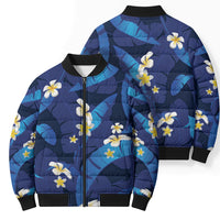 Teal Purple Banana Leaf Hawaii Bomber Puffer Jacket Lau Maia Plumeria Tropical Summer Vibes LT14 - Polynesian Pride