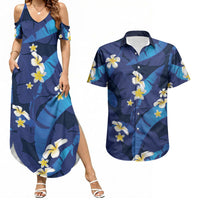 Teal Purple Banana Leaf Hawaii Couples Matching Summer Maxi Dress and Hawaiian Shirt Lau Maia Plumeria Tropical Summer Vibes LT14 Teal Purple - Polynesian Pride
