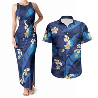Teal Purple Banana Leaf Hawaii Couples Matching Tank Maxi Dress and Hawaiian Shirt Lau Maia Plumeria Tropical Summer Vibes LT14 Teal Purple - Polynesian Pride
