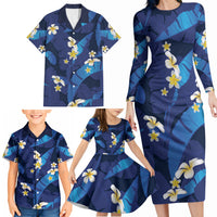 Teal Purple Banana Leaf Hawaii Family Matching Long Sleeve Bodycon Dress and Hawaiian Shirt Lau Maia Plumeria Tropical Summer Vibes LT14 - Polynesian Pride