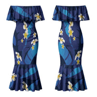 Teal Purple Banana Leaf Hawaii Family Matching Mermaid Dress and Hawaiian Shirt Lau Maia Plumeria Tropical Summer Vibes LT14 Mom's Dress Teal Purple - Polynesian Pride