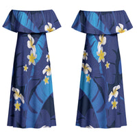 Teal Purple Banana Leaf Hawaii Family Matching Off Shoulder Maxi Dress and Hawaiian Shirt Lau Maia Plumeria Tropical Summer Vibes LT14 Mom's Dress Teal Purple - Polynesian Pride