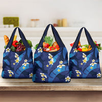 Teal Purple Banana Leaf Hawaii Grocery Bag Lau Maia Plumeria Tropical Summer Vibes LT14 3-pack One Size Teal Purple - Polynesian Pride
