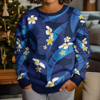 Teal Purple Banana Leaf Hawaii Kid Ugly Christmas Sweater Lau Maia Plumeria Tropical Summer Vibes