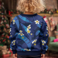 Teal Purple Banana Leaf Hawaii Kid Ugly Christmas Sweater Lau Maia Plumeria Tropical Summer Vibes
