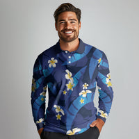 Teal Purple Banana Leaf Hawaii Long Sleeve Polo Shirt Lau Maia Plumeria Tropical Summer Vibes LT14 - Polynesian Pride