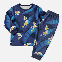 Teal Purple Banana Leaf Hawaii Christmas Pajama Set Lau Maia Plumeria Tropical Summer Vibes