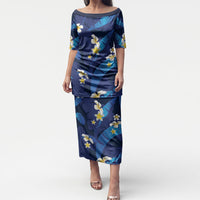 Teal Purple Banana Leaf Hawaii Puletasi Lau Maia Plumeria Tropical Summer Vibes LT14 Long Dress Teal Purple - Polynesian Pride