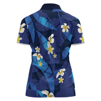 Teal Purple Banana Leaf Hawaii Women Polo Shirt Lau Maia Plumeria Tropical Summer Vibes LT14 - Polynesian Pride
