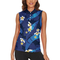 Teal Purple Banana Leaf Hawaii Women Sleeveless Polo Shirt Lau Maia Plumeria Tropical Summer Vibes LT14 - Polynesian Pride