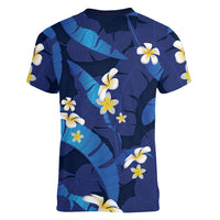 Teal Purple Banana Leaf Hawaii Women V-Neck T-Shirt Lau Maia Plumeria Tropical Summer Vibes LT14 - Polynesian Pride
