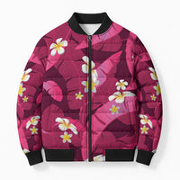 Pink Banana Leaf Hawaii Bomber Puffer Jacket Lau Maia Plumeria Tropical Summer Vibes LT14 Unisex Pink - Polynesian Pride