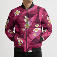 Pink Banana Leaf Hawaii Bomber Puffer Jacket Lau Maia Plumeria Tropical Summer Vibes LT14 - Polynesian Pride