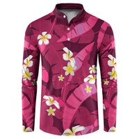 Pink Banana Leaf Hawaii Button Sweatshirt Lau Maia Plumeria Tropical Summer Vibes LT14 Pink - Polynesian Pride