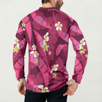 Pink Banana Leaf Hawaii Button Sweatshirt Lau Maia Plumeria Tropical Summer Vibes LT14 - Polynesian Pride