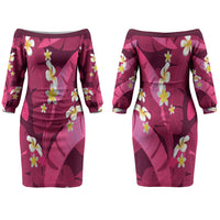 Pink Banana Leaf Hawaii Couples Matching Off The Shoulder Long Sleeve Dress and Long Sleeve Button Shirt Lau Maia Plumeria Tropical Summer Vibes LT14 - Polynesian Pride