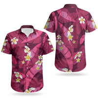 Pink Banana Leaf Hawaii Couples Matching Puletasi and Hawaiian Shirt Lau Maia Plumeria Tropical Summer Vibes LT14 - Polynesian Pride