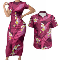 Pink Banana Leaf Hawaii Couples Matching Short Sleeve Bodycon Dress and Hawaiian Shirt Lau Maia Plumeria Tropical Summer Vibes LT14 Pink - Polynesian Pride