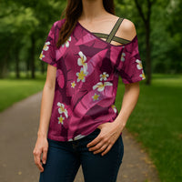 Pink Banana Leaf Hawaii Cross Shoulder Shirt Lau Maia Plumeria Tropical Summer Vibes LT14 - Polynesian Pride