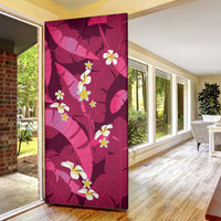 Pink Banana Leaf Hawaii Door Cover Lau Maia Plumeria Tropical Summer Vibes LT14 - Polynesian Pride
