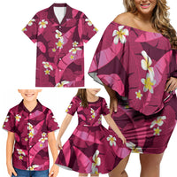 Pink Banana Leaf Hawaii Family Matching Off Shoulder Short Dress and Hawaiian Shirt Lau Maia Plumeria Tropical Summer Vibes LT14 - Polynesian Pride