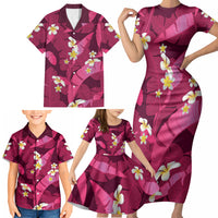 Pink Banana Leaf Hawaii Family Matching Short Sleeve Bodycon Dress and Hawaiian Shirt Lau Maia Plumeria Tropical Summer Vibes LT14 - Polynesian Pride