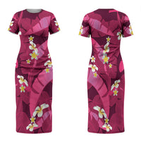 Pink Banana Leaf Hawaii Family Matching Short Sleeve Bodycon Dress and Hawaiian Shirt Lau Maia Plumeria Tropical Summer Vibes LT14 Mom's Dress Pink - Polynesian Pride