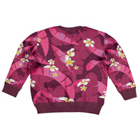 Pink Banana Leaf Hawaii Kid Ugly Christmas Sweater Lau Maia Plumeria Tropical Summer Vibes