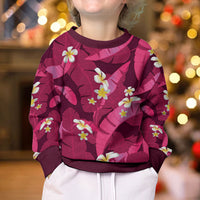 Pink Banana Leaf Hawaii Kid Ugly Christmas Sweater Lau Maia Plumeria Tropical Summer Vibes