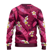 Pink Banana Leaf Hawaii Ugly Christmas Sweater Lau Maia Plumeria Tropical Summer Vibes