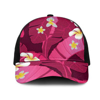 Pink Banana Leaf Hawaii Mesh Trucker Cap Lau Maia Plumeria Tropical Summer Vibes LT14 One Size Black Pink - Polynesian Pride
